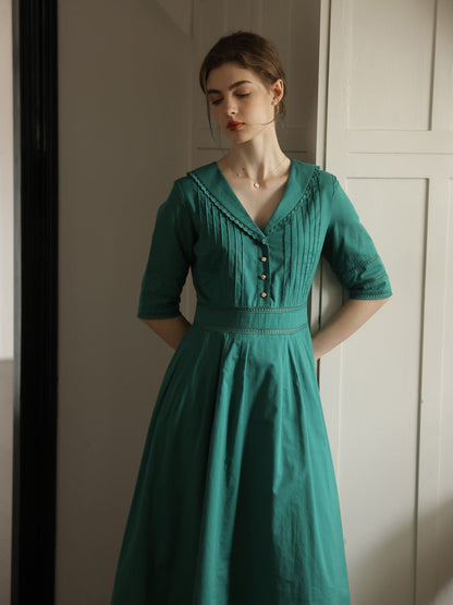 Fiona – Midi-Kleid aus 100% Baumwolle mit V-Ausschnitt