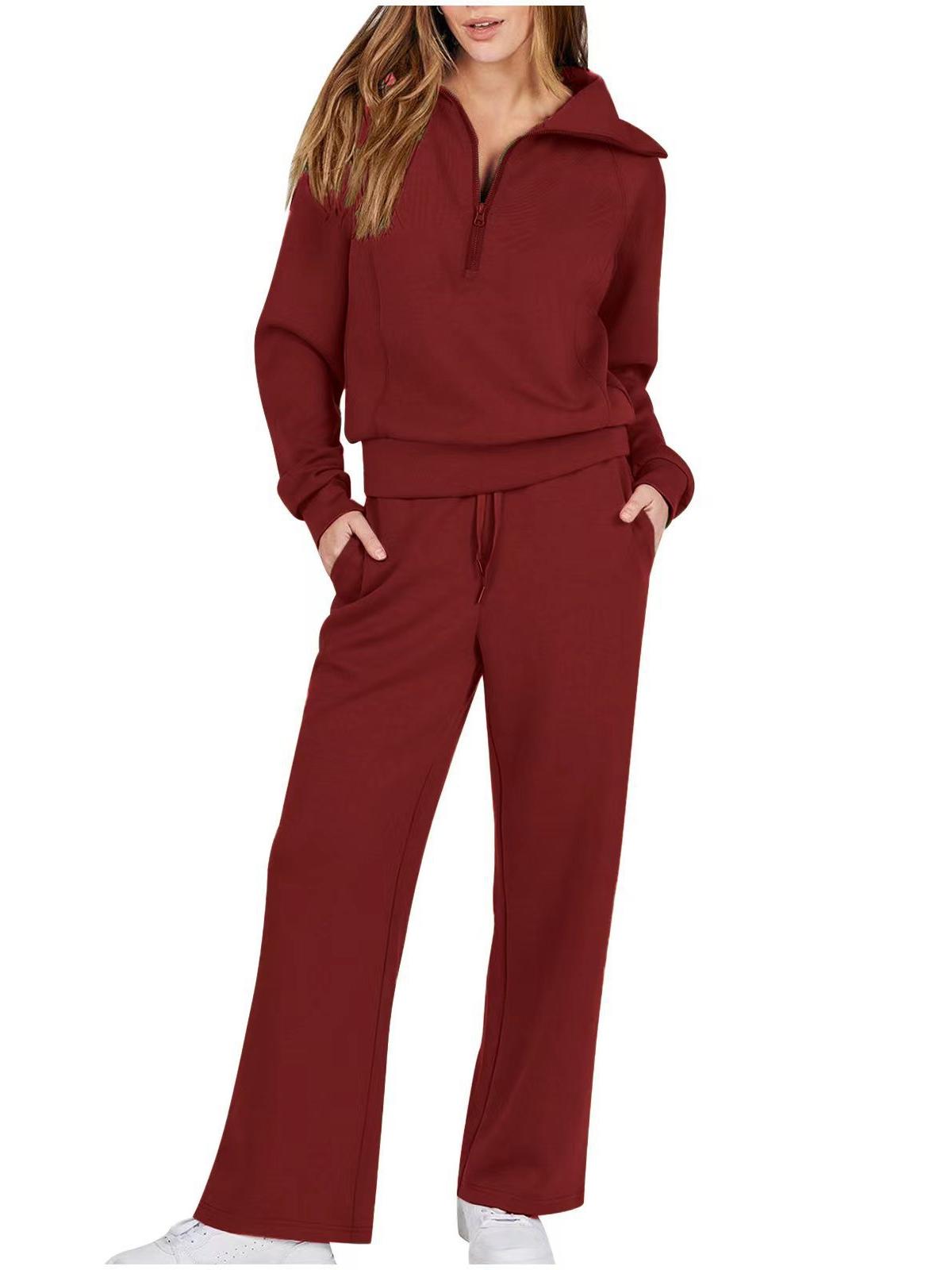Navy - Half Zip Sweatshirt + Wide Leg Sweatpant Set