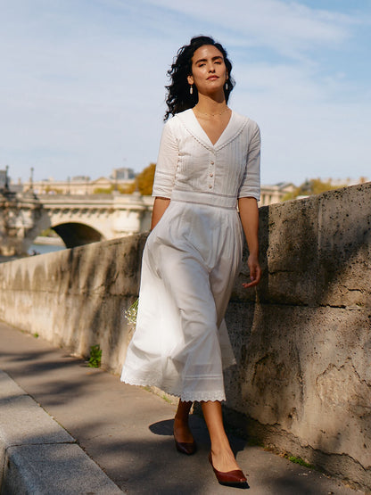 Fiona – Midi-Kleid aus 100% Baumwolle mit V-Ausschnitt