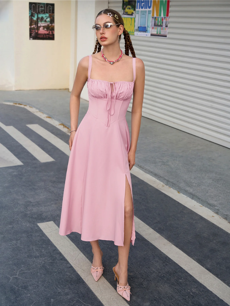 Gerüschtes Bustier Kleid mit Spalt und Trägern
