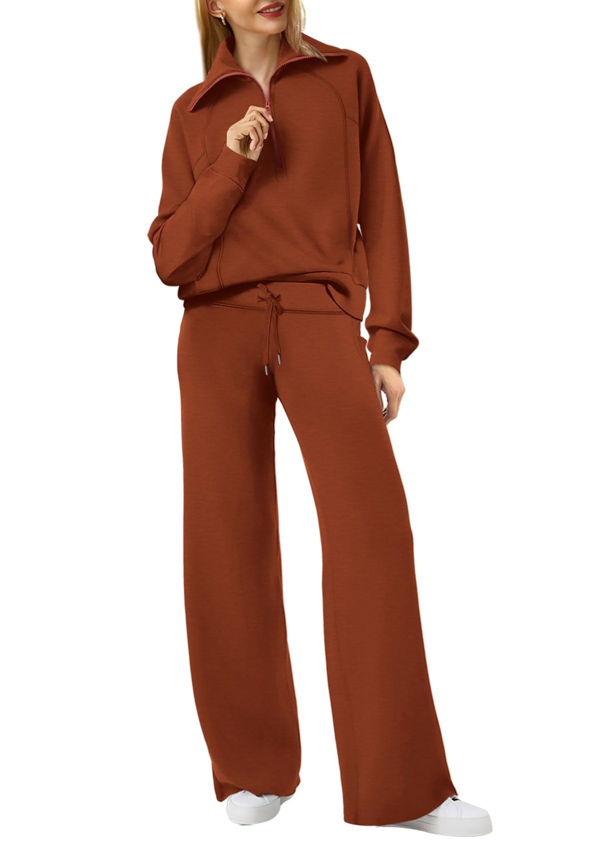 Navy - Half Zip Sweatshirt + Wide Leg Sweatpant Set