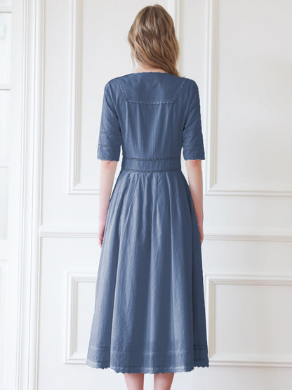 Fiona – Midi-Kleid aus 100% Baumwolle mit V-Ausschnitt