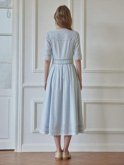 Fiona – Midi-Kleid aus 100% Baumwolle mit V-Ausschnitt