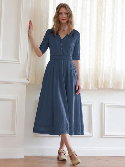 Fiona – Midi-Kleid aus 100% Baumwolle mit V-Ausschnitt