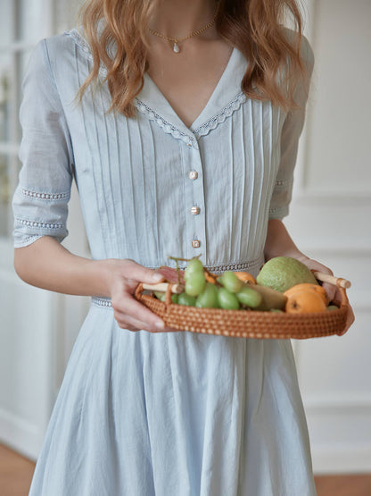 Fiona – Midi-Kleid aus 100% Baumwolle mit V-Ausschnitt