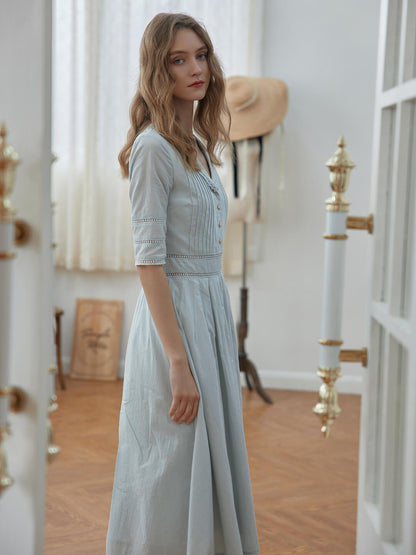 Fiona – Midi-Kleid aus 100% Baumwolle mit V-Ausschnitt