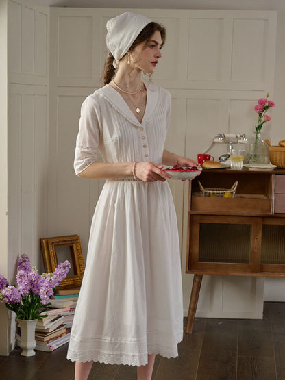 Fiona – Midi-Kleid aus 100% Baumwolle mit V-Ausschnitt