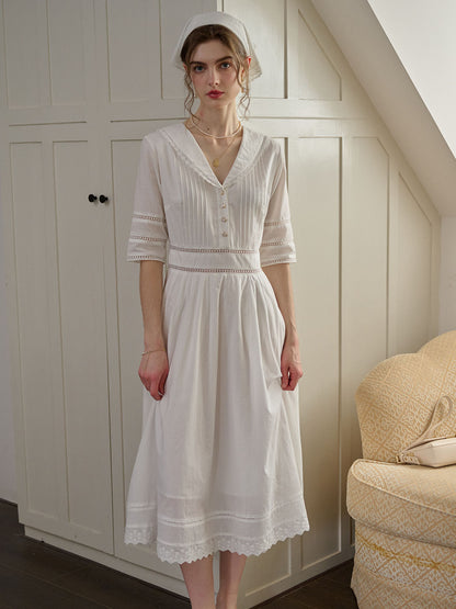 Fiona – Midi-Kleid aus 100% Baumwolle mit V-Ausschnitt