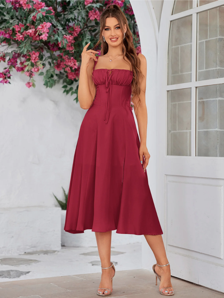 Gerüschtes Bustier Kleid mit Spalt und Trägern