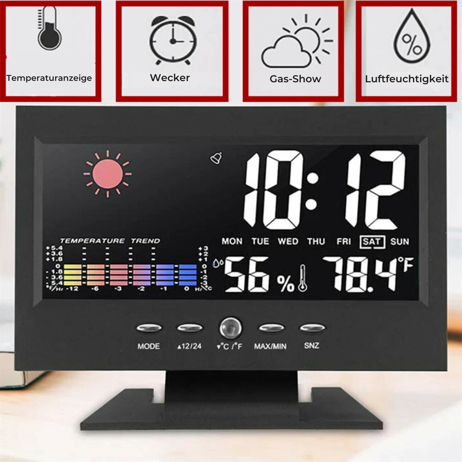 Réveil numérique LED 5-en-1 avec calendrier