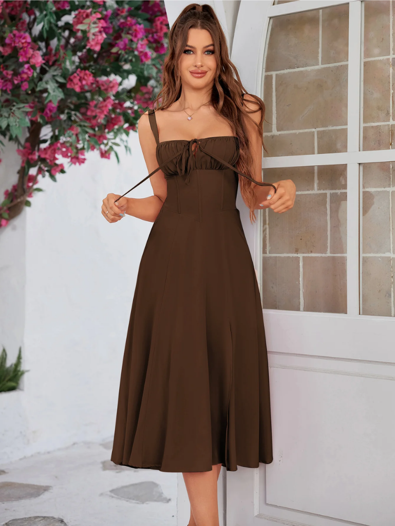 Gerüschtes Bustier Kleid mit Spalt und Trägern