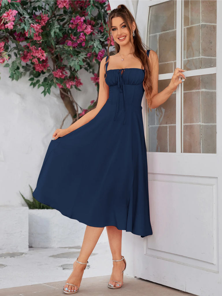 Gerüschtes Bustier Kleid mit Spalt und Trägern