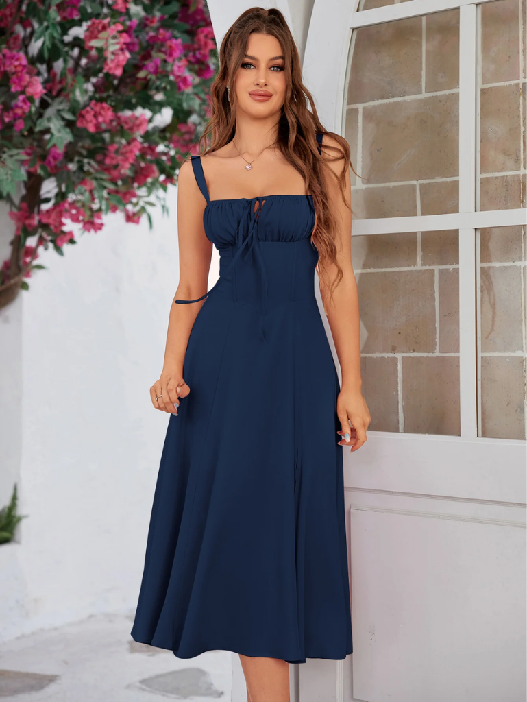 Gerüschtes Bustier Kleid mit Spalt und Trägern