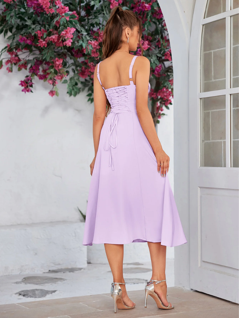 Gerüschtes Bustier Kleid mit Spalt und Trägern