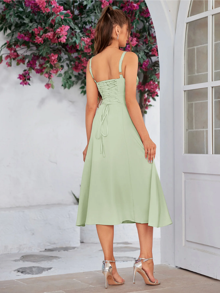 Gerüschtes Bustier Kleid mit Spalt und Trägern