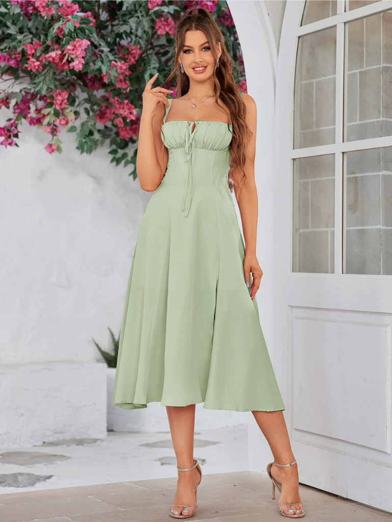 Gerüschtes Bustier Kleid mit Spalt und Trägern