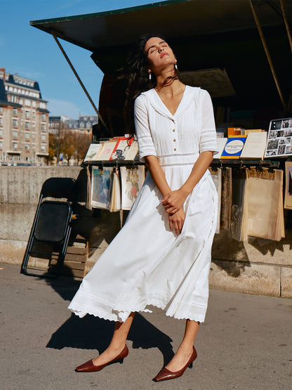 Fiona – Midi-Kleid aus 100% Baumwolle mit V-Ausschnitt