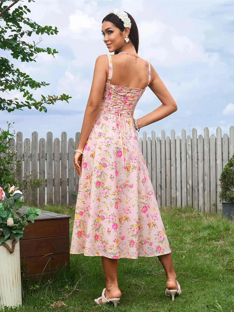 Gerüschtes Bustier Kleid mit Spalt und Trägern