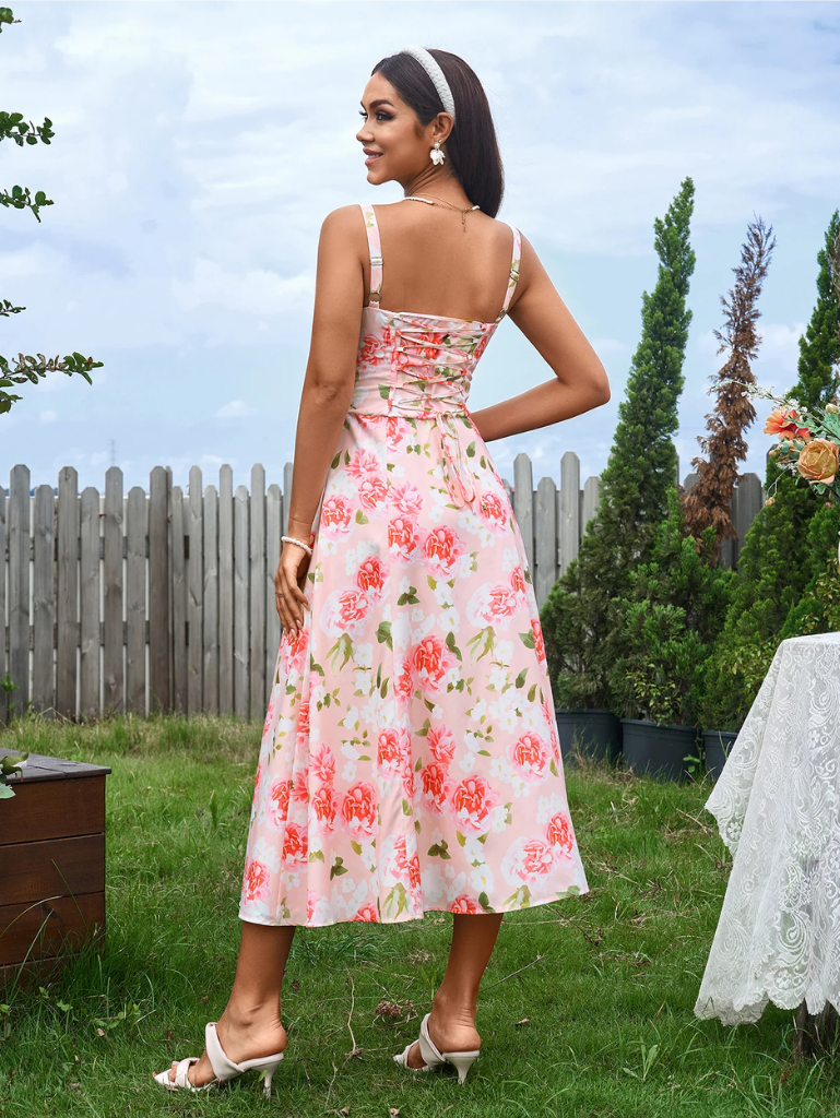 Gerüschtes Bustier Kleid mit Spalt und Trägern