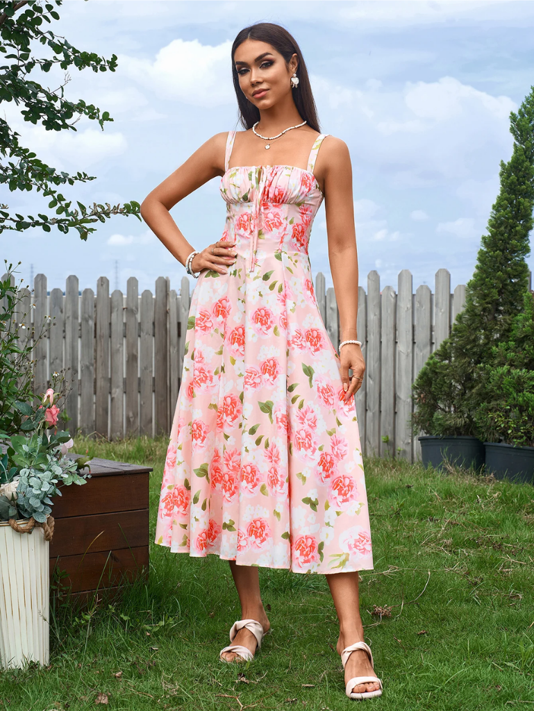 Gerüschtes Bustier Kleid mit Spalt und Trägern