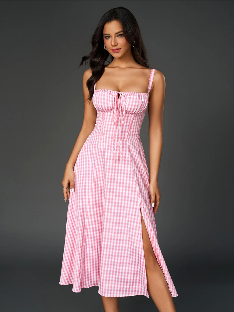 Gerüschtes Bustier Kleid mit Spalt und Trägern