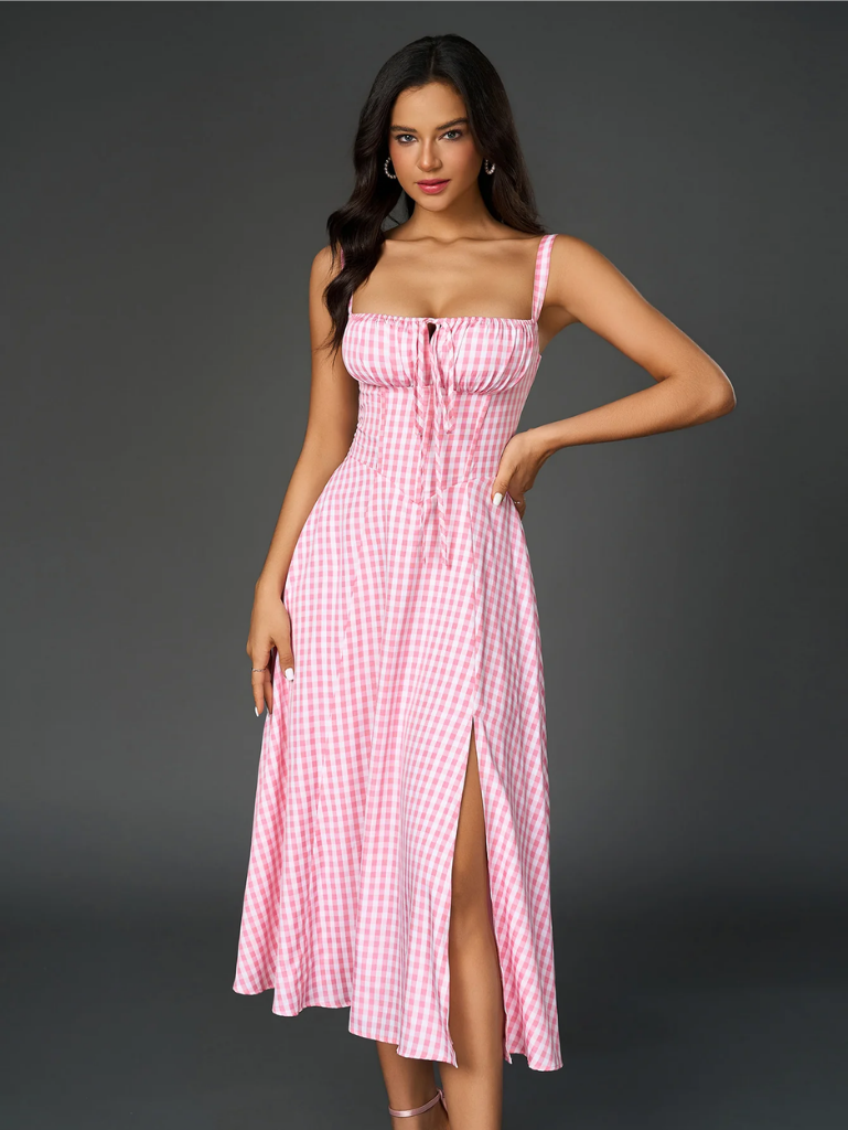 Gerüschtes Bustier Kleid mit Spalt und Trägern