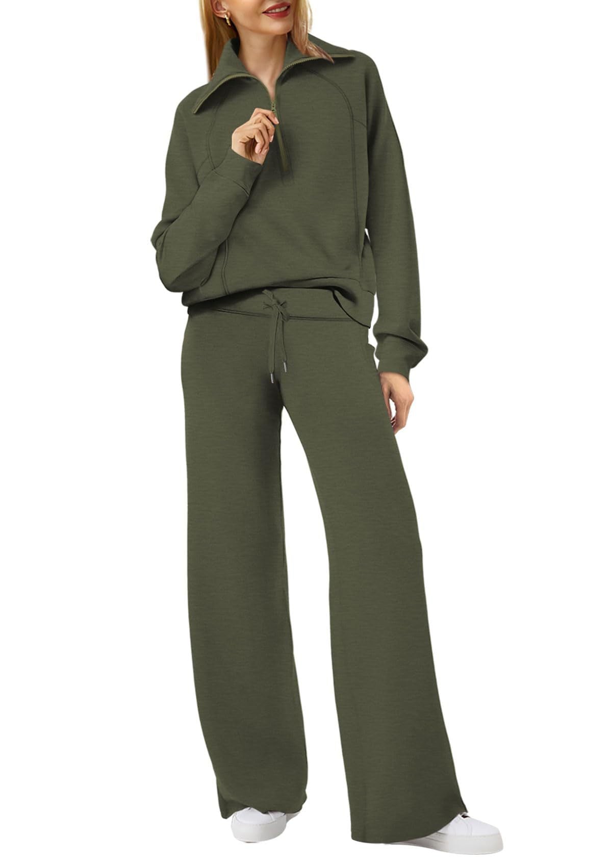Navy - Half Zip Sweatshirt + Wide Leg Sweatpant Set