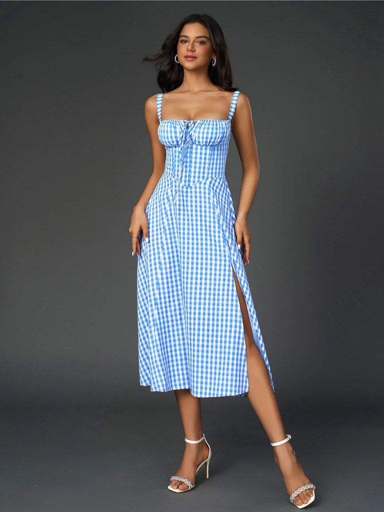 Gerüschtes Bustier Kleid mit Spalt und Trägern