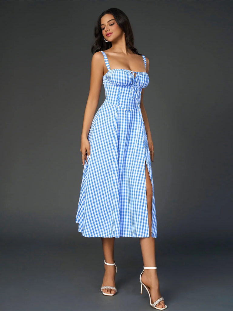 Gerüschtes Bustier Kleid mit Spalt und Trägern