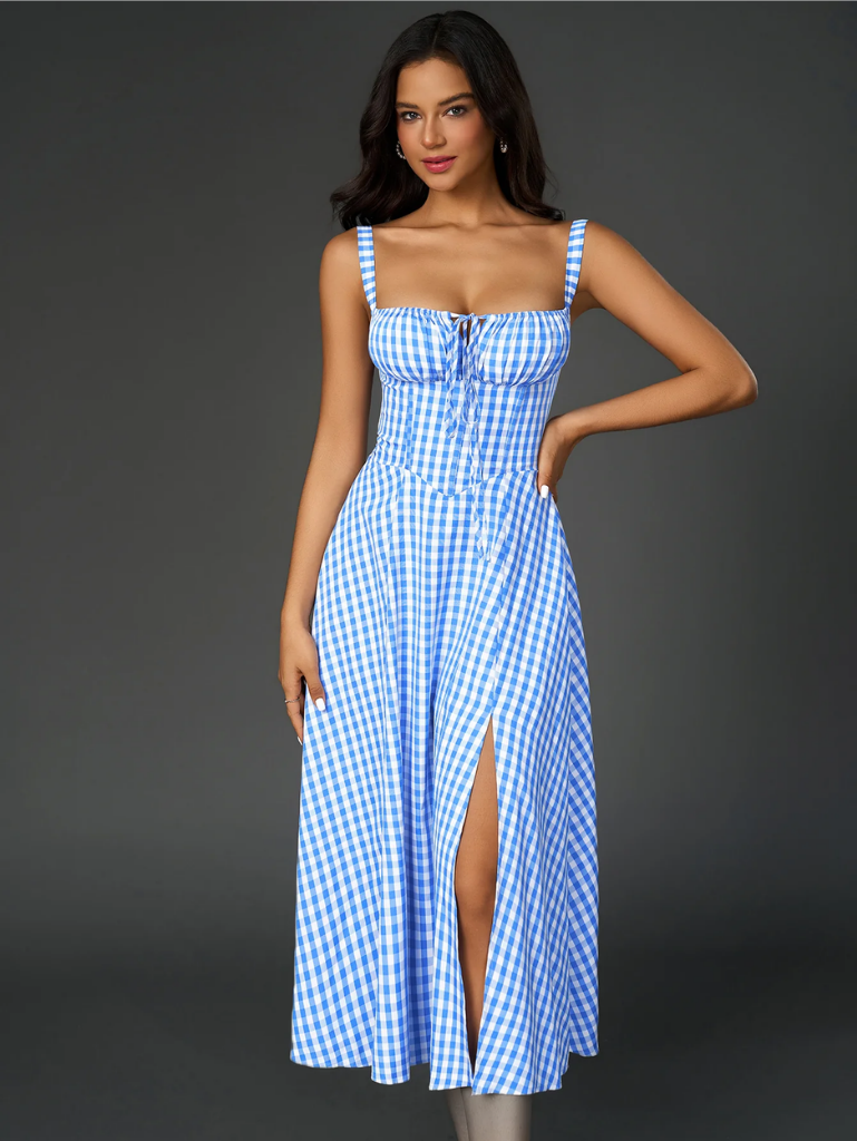 Gerüschtes Bustier Kleid mit Spalt und Trägern