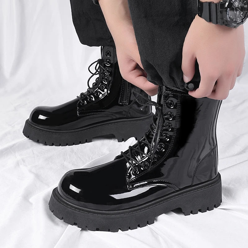 Boot de plate-forme de peinture noire de luxe pour hommes