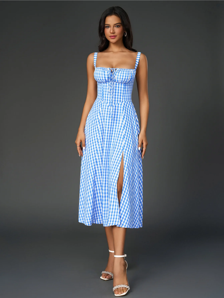 Gerüschtes Bustier Kleid mit Spalt und Trägern