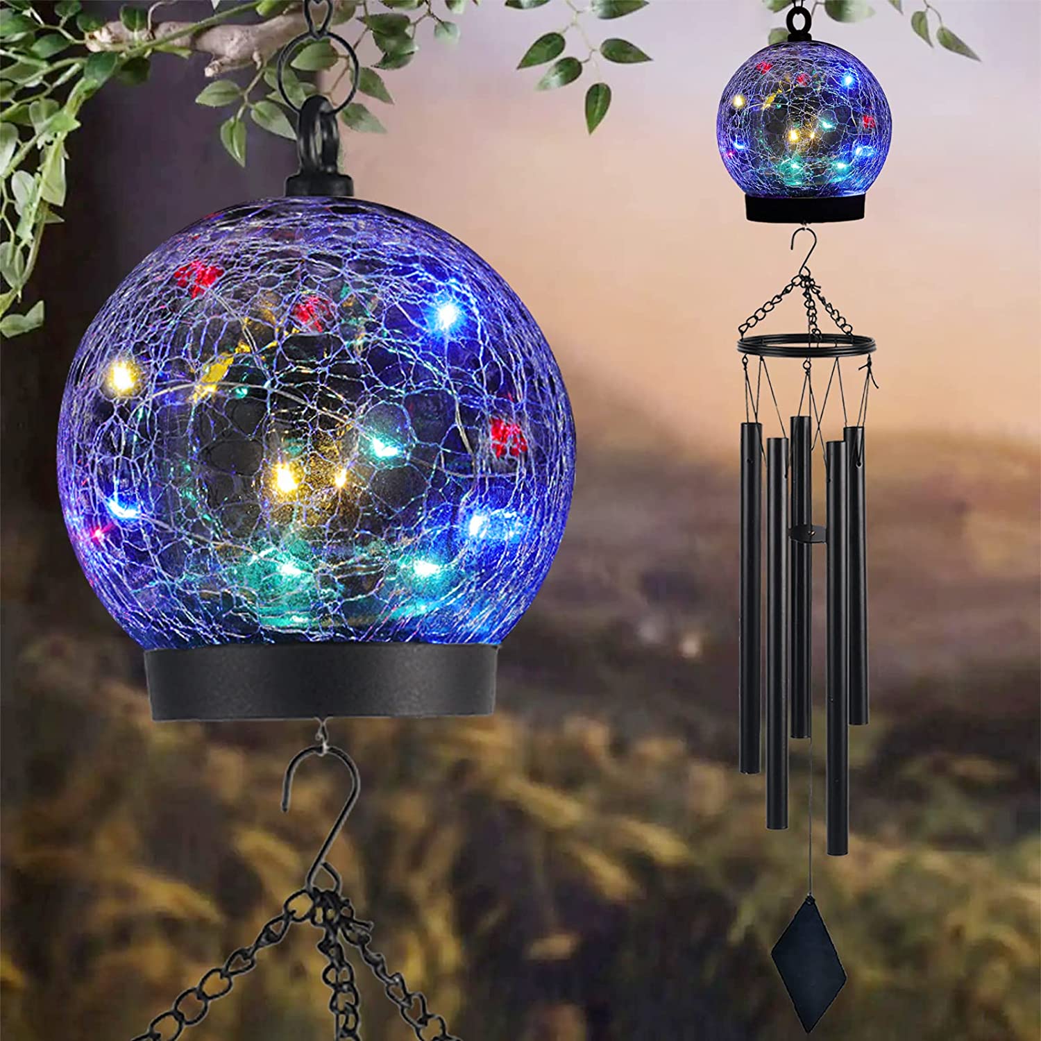 Solarhängende Glasball | Windspiele LEDs 42 Zoll