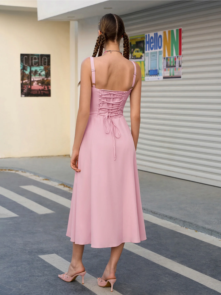Gerüschtes Bustier Kleid mit Spalt und Trägern