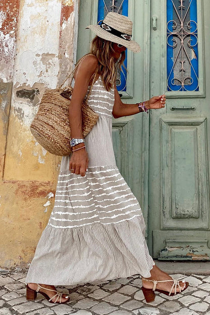 Bali – Gestreiftes Maxi-Kleid mit Halter-Ausschnitt