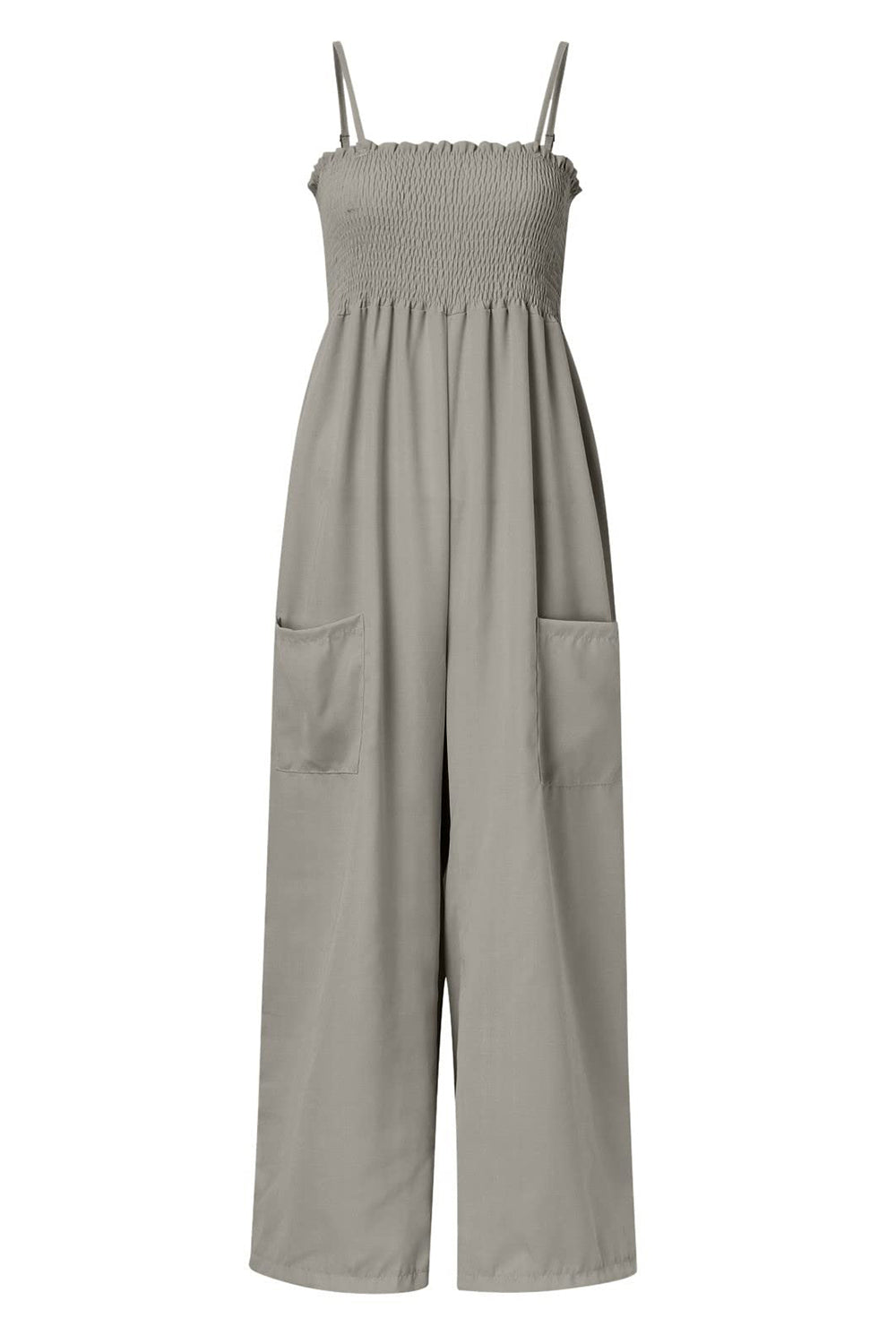 Geraffter Spaghetti-Träger weiter Beinausschnitt Jumpsuit