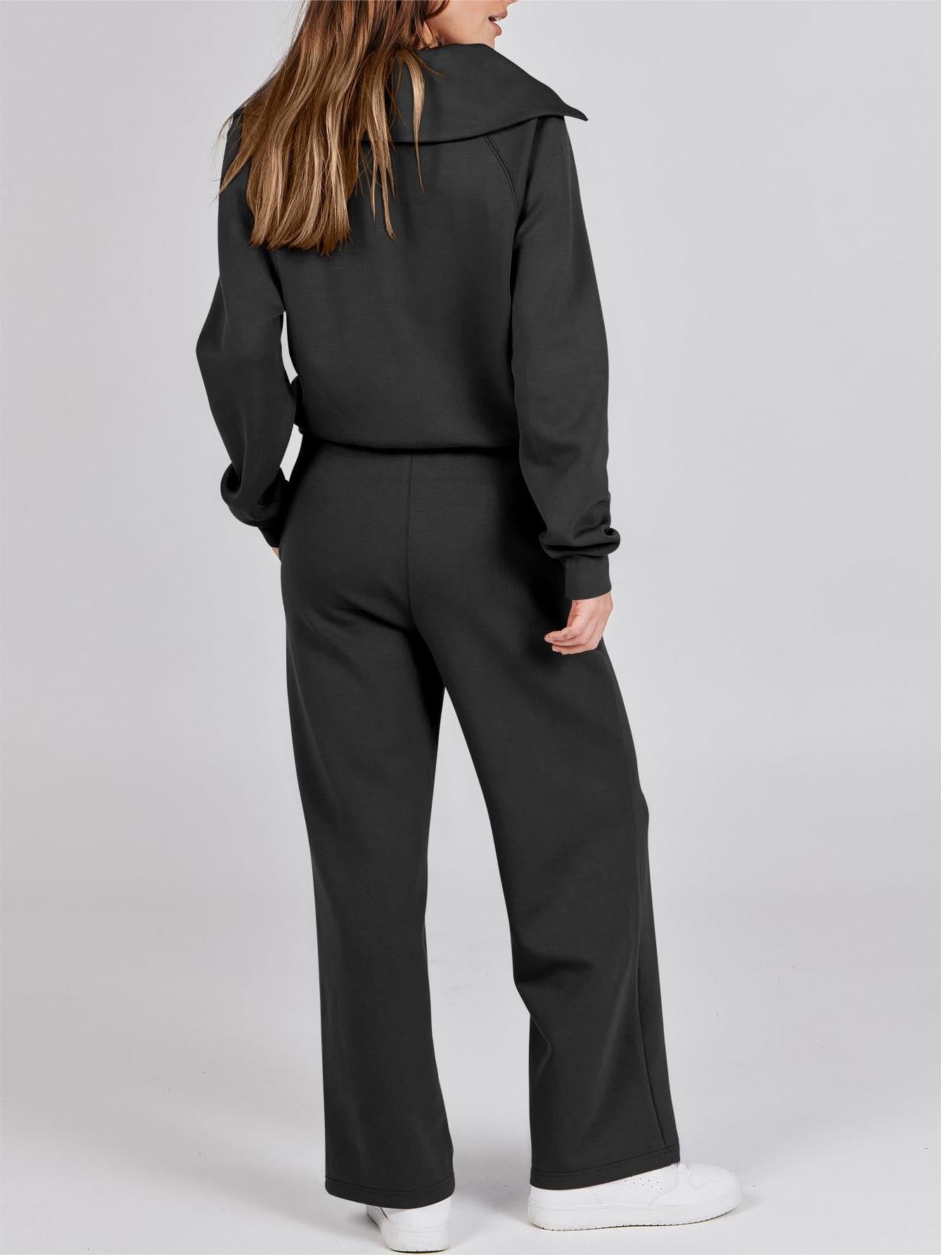 Navy - Half Zip Sweatshirt + Wide Leg Sweatpant Set