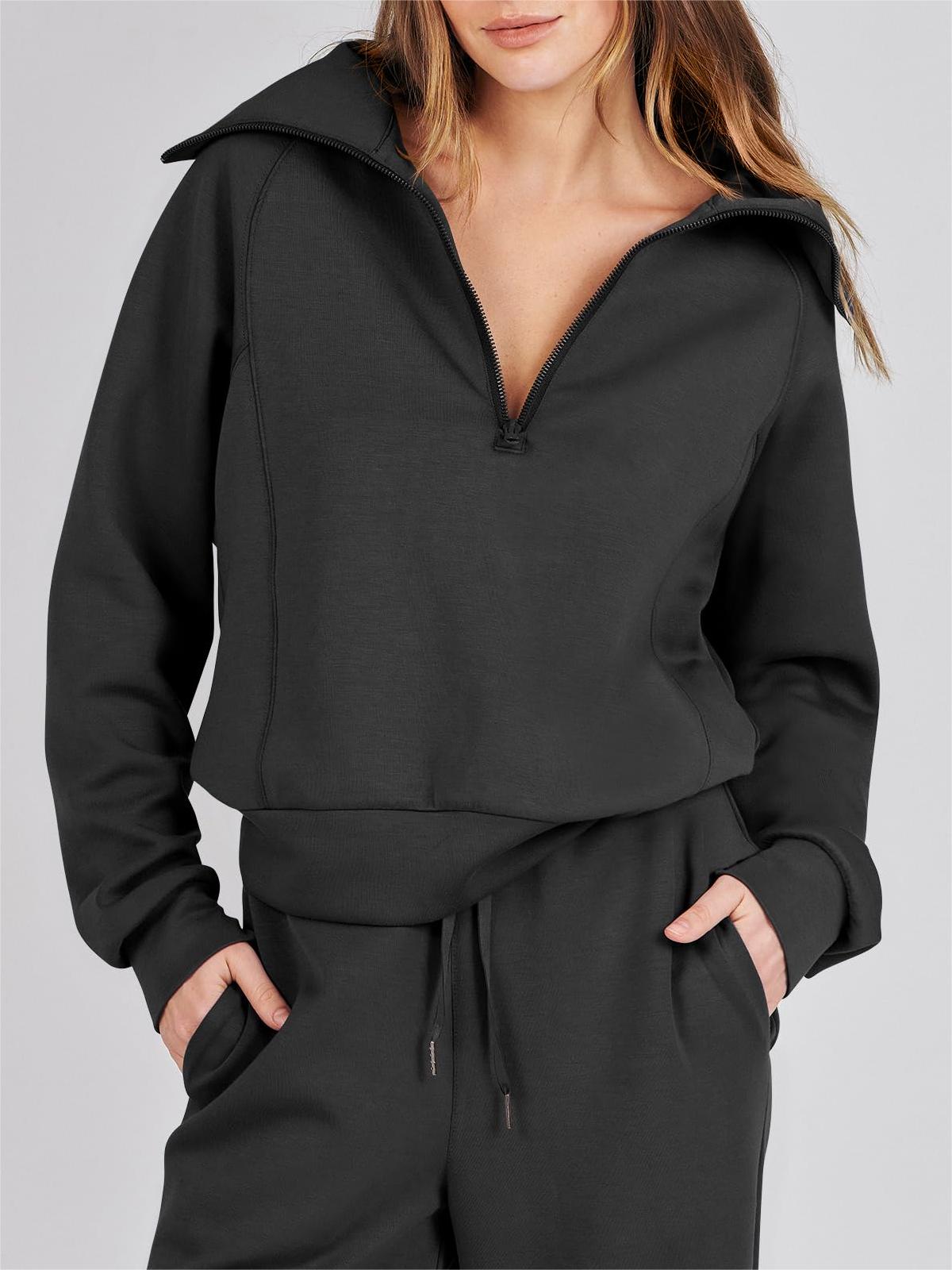 Navy - Half Zip Sweatshirt + Wide Leg Sweatpant Set