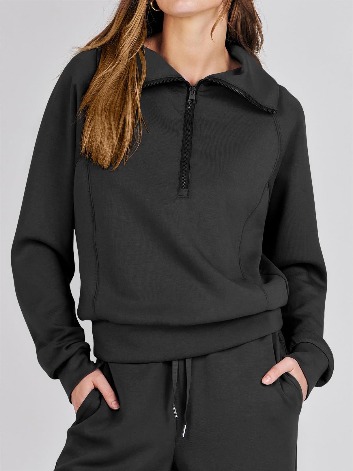 Navy - Half Zip Sweatshirt + Wide Leg Sweatpant Set