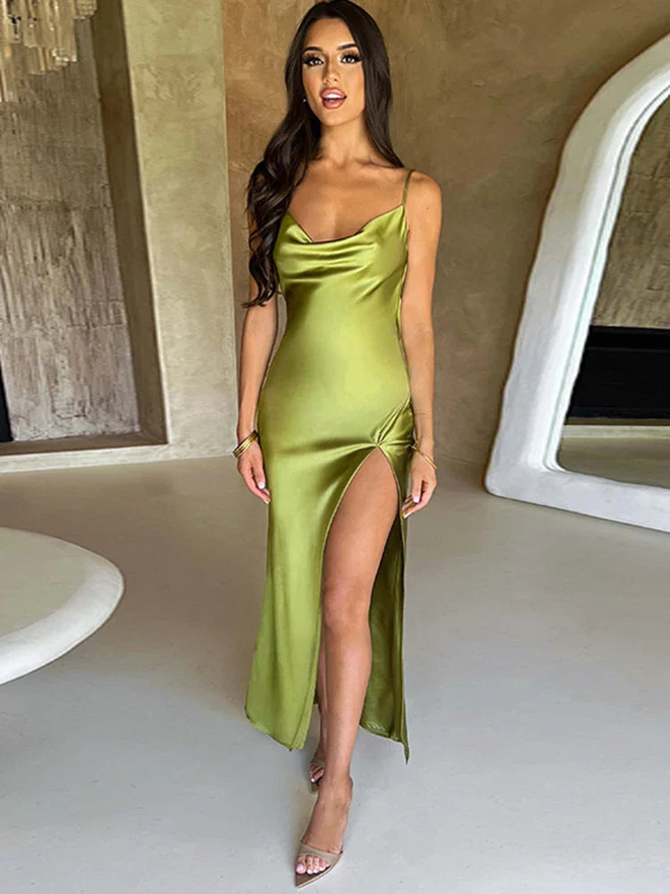 Bodycon satin maxikleid