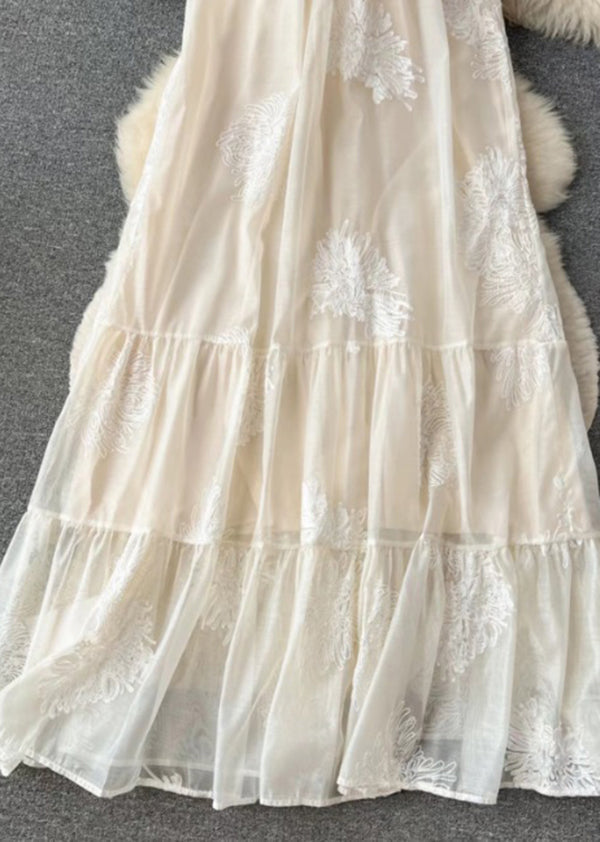 Französisches schwarzes kaltes Schulter besticktes Baumwollkleid Sommer