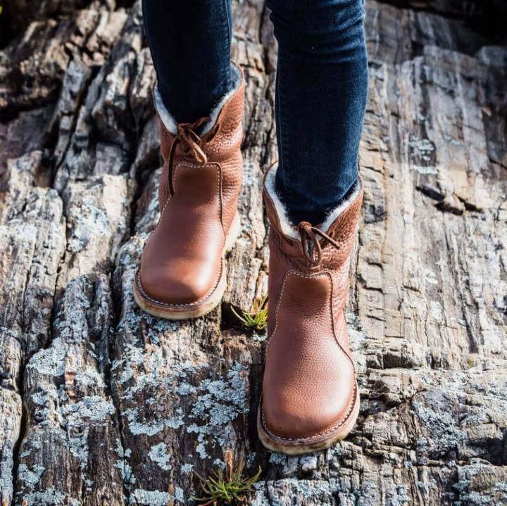 Boots imperméables en cuir de veau avec doublure en laine