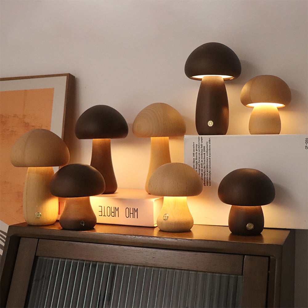 Lampe de table champignon en bois