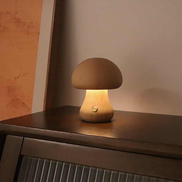 Lampe de table champignon en bois