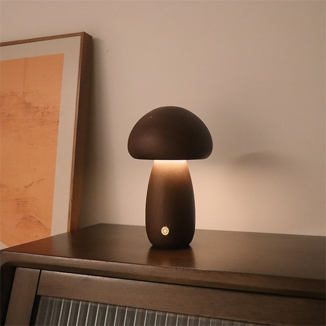 Lampe de table champignon en bois