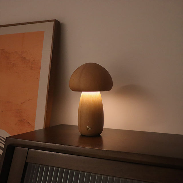 Lampe de table champignon en bois