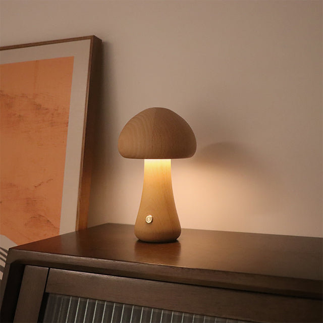 Lampe de table champignon en bois