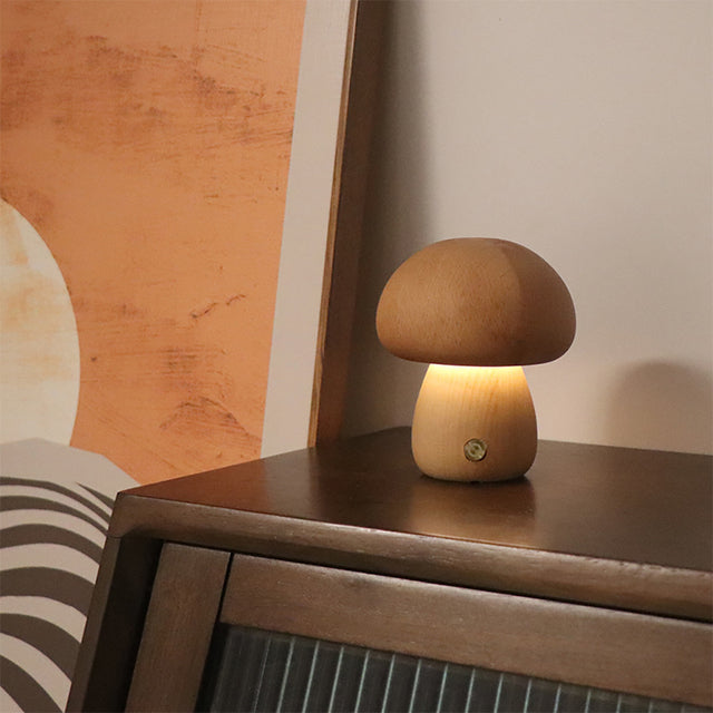 Lampe de table champignon en bois