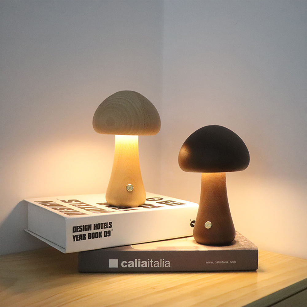 Lampe de table champignon en bois