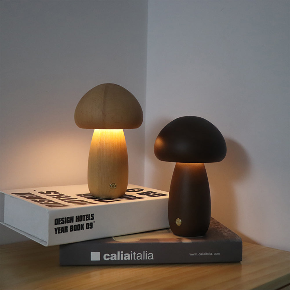 Lampe de table champignon en bois